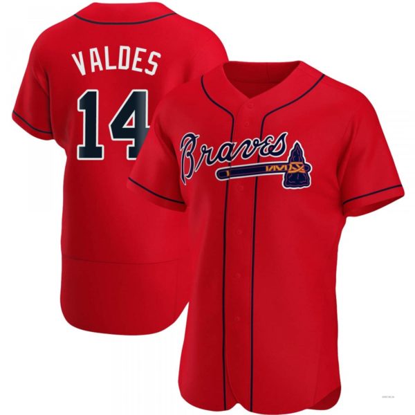 Atlanta Braves #14 Javier Valdes Red Alternate Jersey Stitches Baseball Jerseys - Main View
