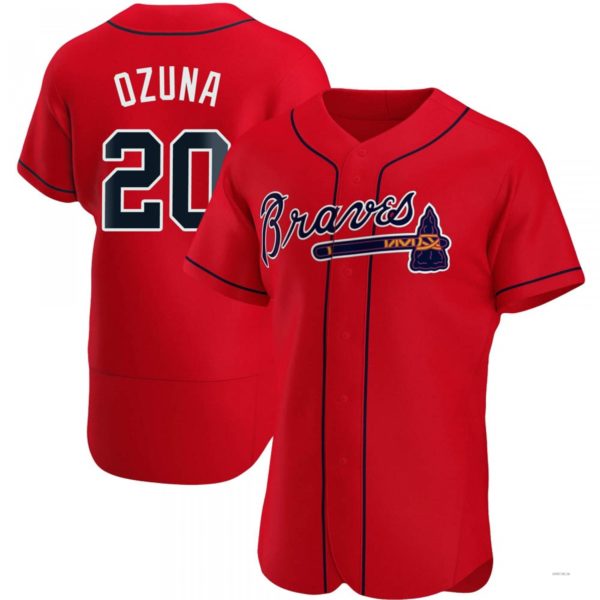 Atlanta Braves #20 Marcell Ozuna Red Alternate Jersey Stitches Baseball Jerseys - Main View