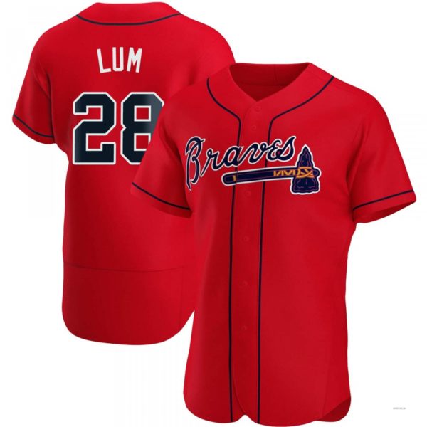 Atlanta Braves #28 Mike Lum Red Alternate Jersey Stitches Baseball Jerseys - Main View
