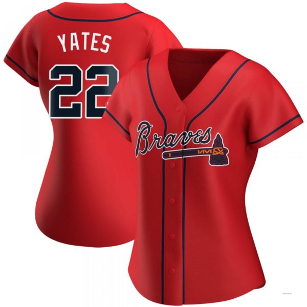 Atlanta Braves #22 Kirby Yates Red Alternate Jersey Stitches Baseball Jerseys - Main View