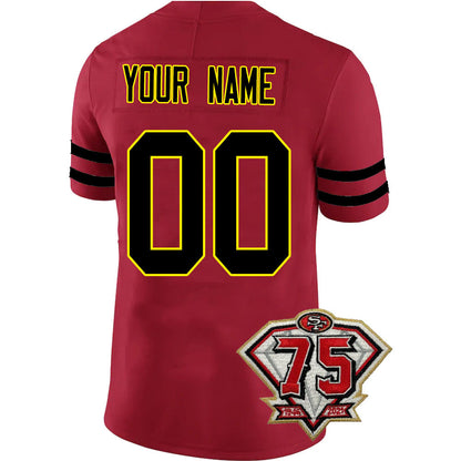 Custom SF.49ers Men's Kids Women's Football Jerseys Color Red Black And White With 75th Patch - Main View
