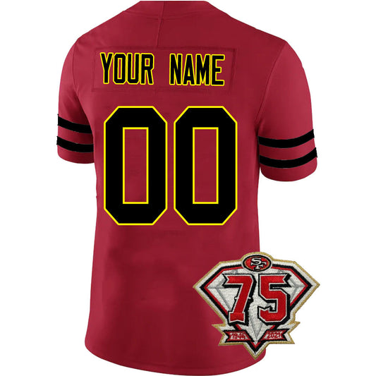 Custom SF.49ers Men's Kids Women's Football Jerseys Color Red Black And White With 75th Patch - Main View