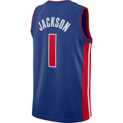 D.Pistons #1 Reggie Jackson Swingman Jersey Icon Edition Blue Stitched American Basketball Jersey - Main View
