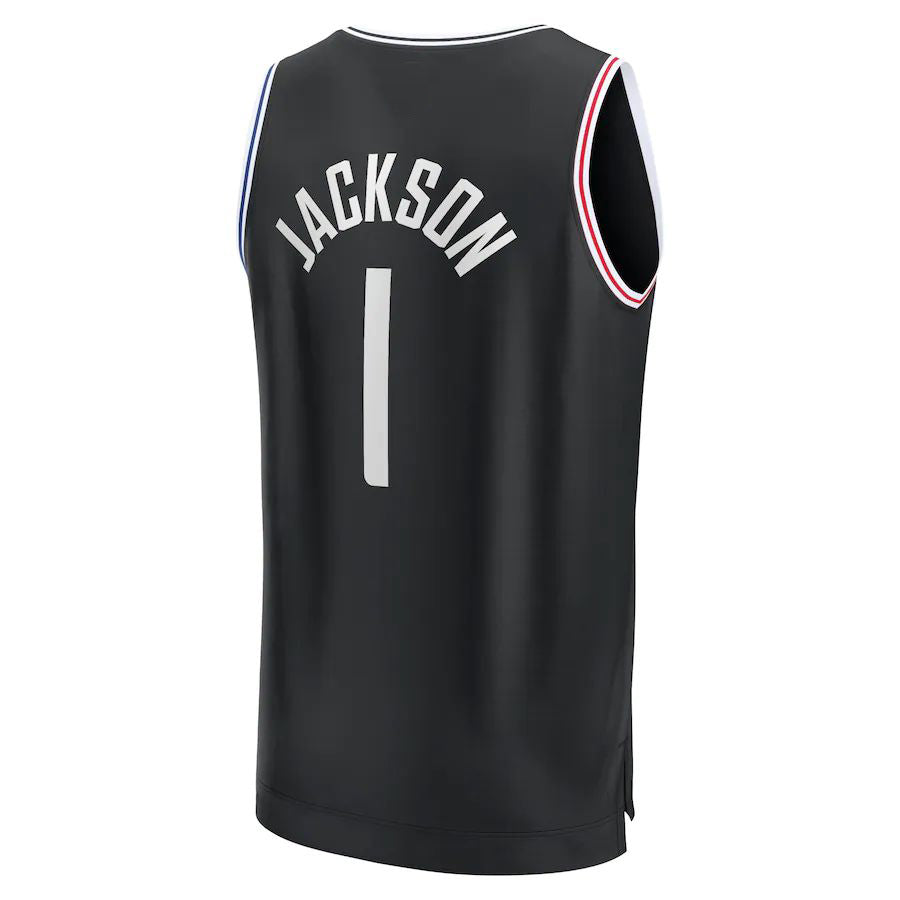 LA.Clippers #1 Reggie Jackson Fanatics Branded 2022-23 Fastbreak Jersey City Edition Black Stitched American Basketball Jersey - Main View