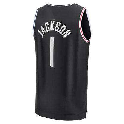 LA.Clippers #1 Reggie Jackson Fanatics Branded 2022-23 Fastbreak Jersey City Edition Black Stitched American Basketball Jersey - Main View