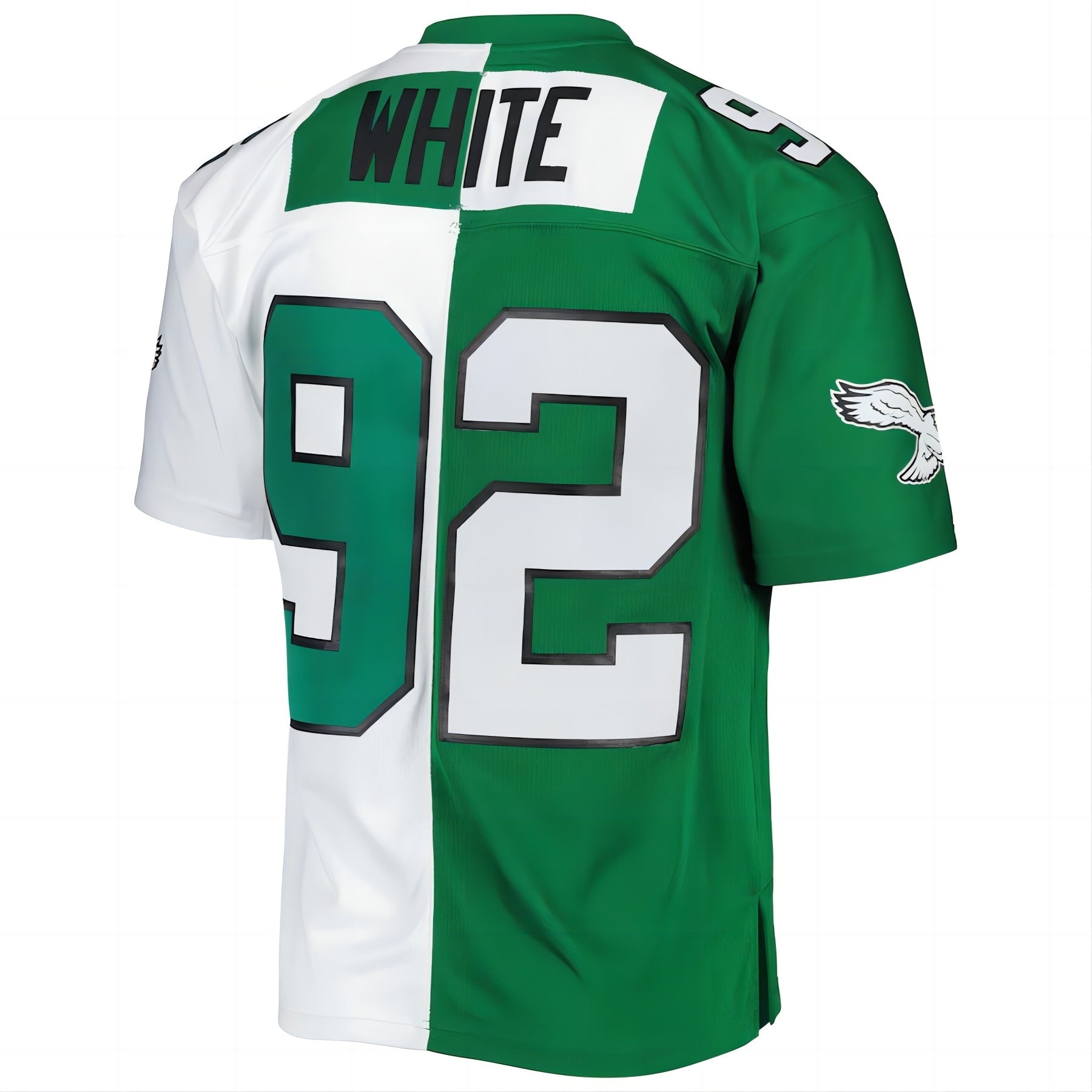 P.Eagles #92 Reggie White Mitchell & Ness 1990 Split Legacy Replica Jersey Kelly Green/White Stitched American Football Jerseys - Main View