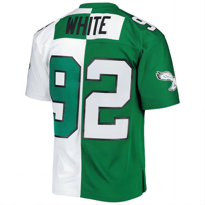 P.Eagles #92 Reggie White Mitchell & Ness 1990 Split Legacy Replica Jersey Kelly Green/White Stitched American Football Jerseys - Main View