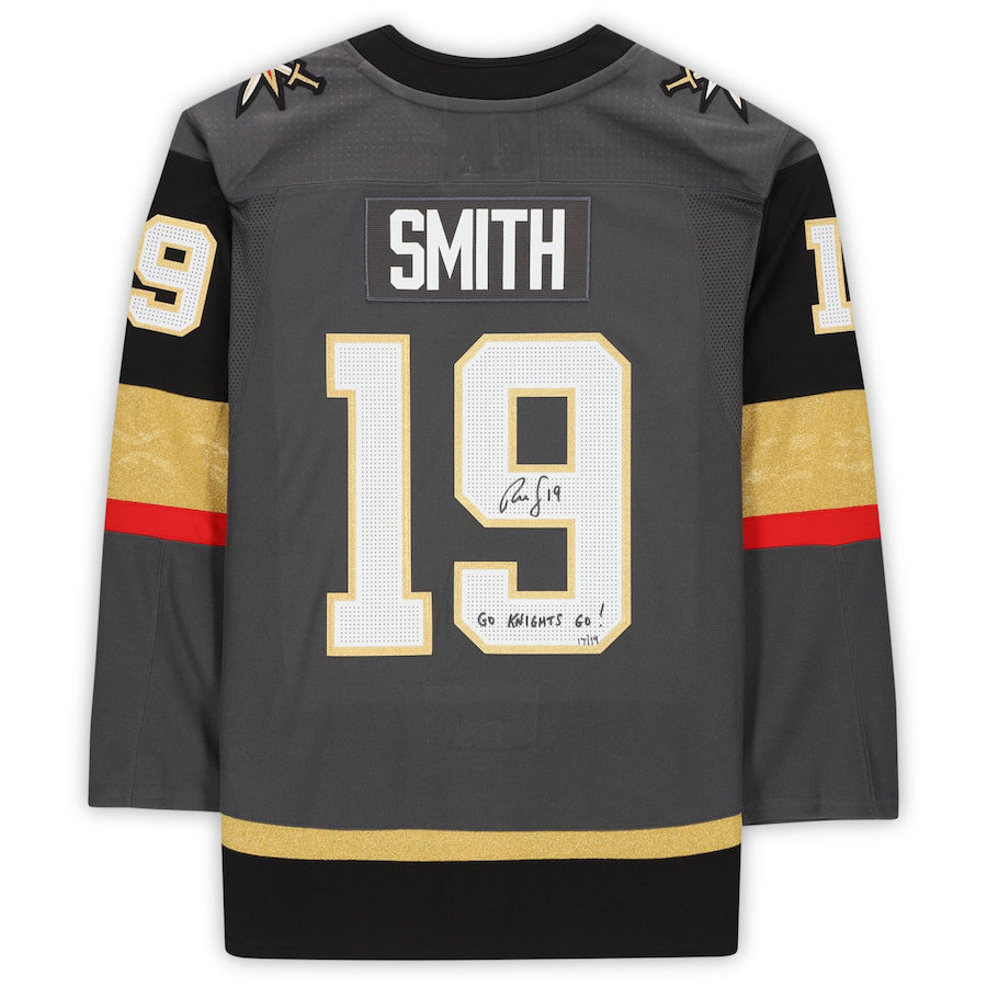 V.Golden Knights #19 Reilly Smith Fanatics Authentic Autographed with Go Knights Go! Inscription Limited Edition of 19 Gray Hockey Jerseys - Main View