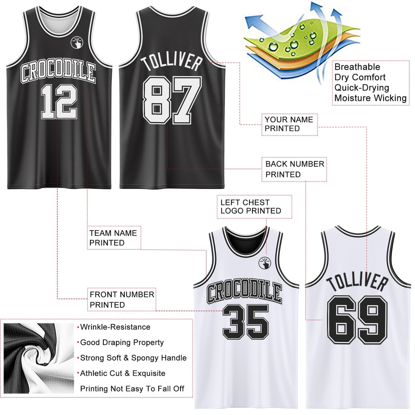 Custom Reversible Black White Double Side Sublimation Basketball Set Jersey view 5