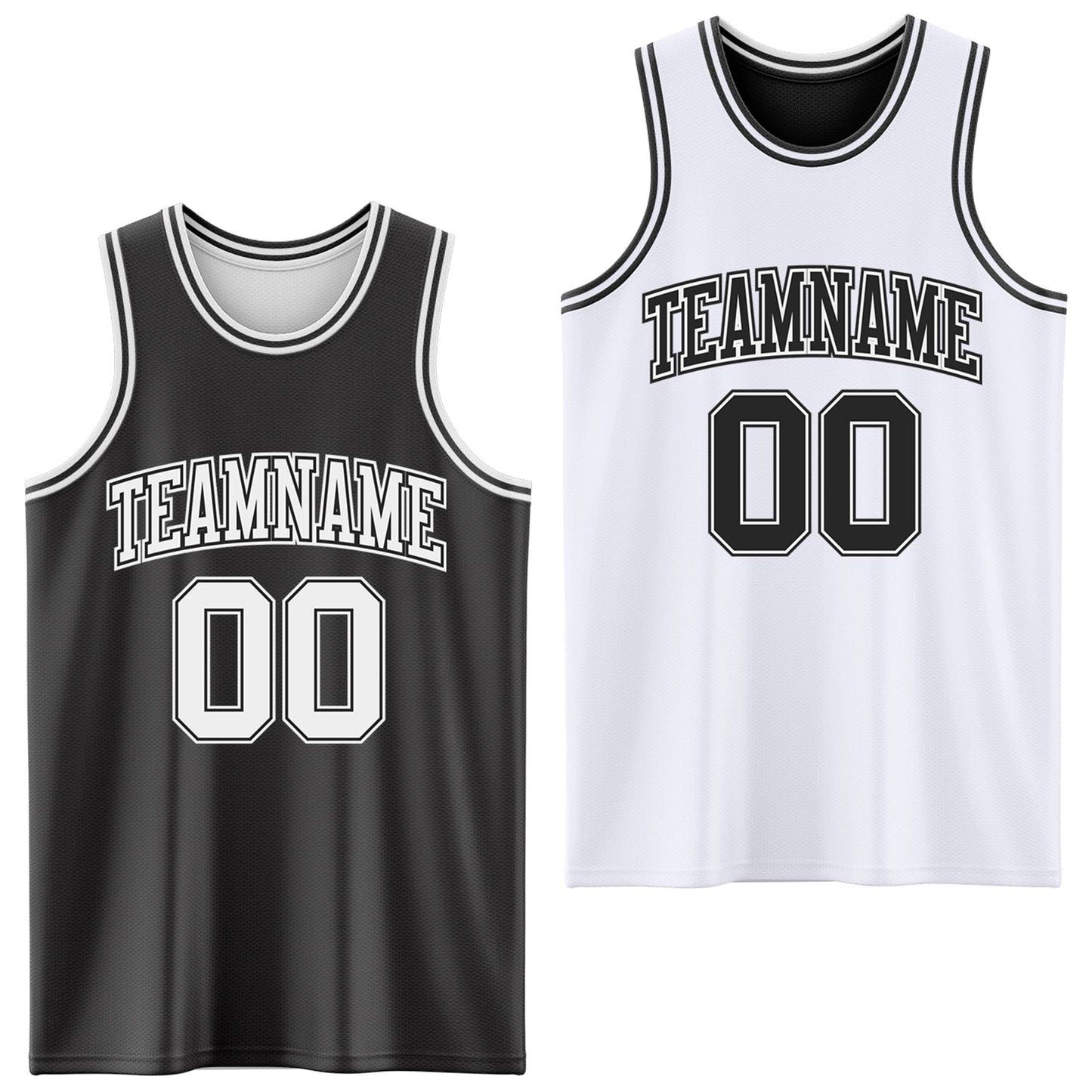 Custom Reversible Black White Double Side Sublimation Basketball Set Jersey - Main View