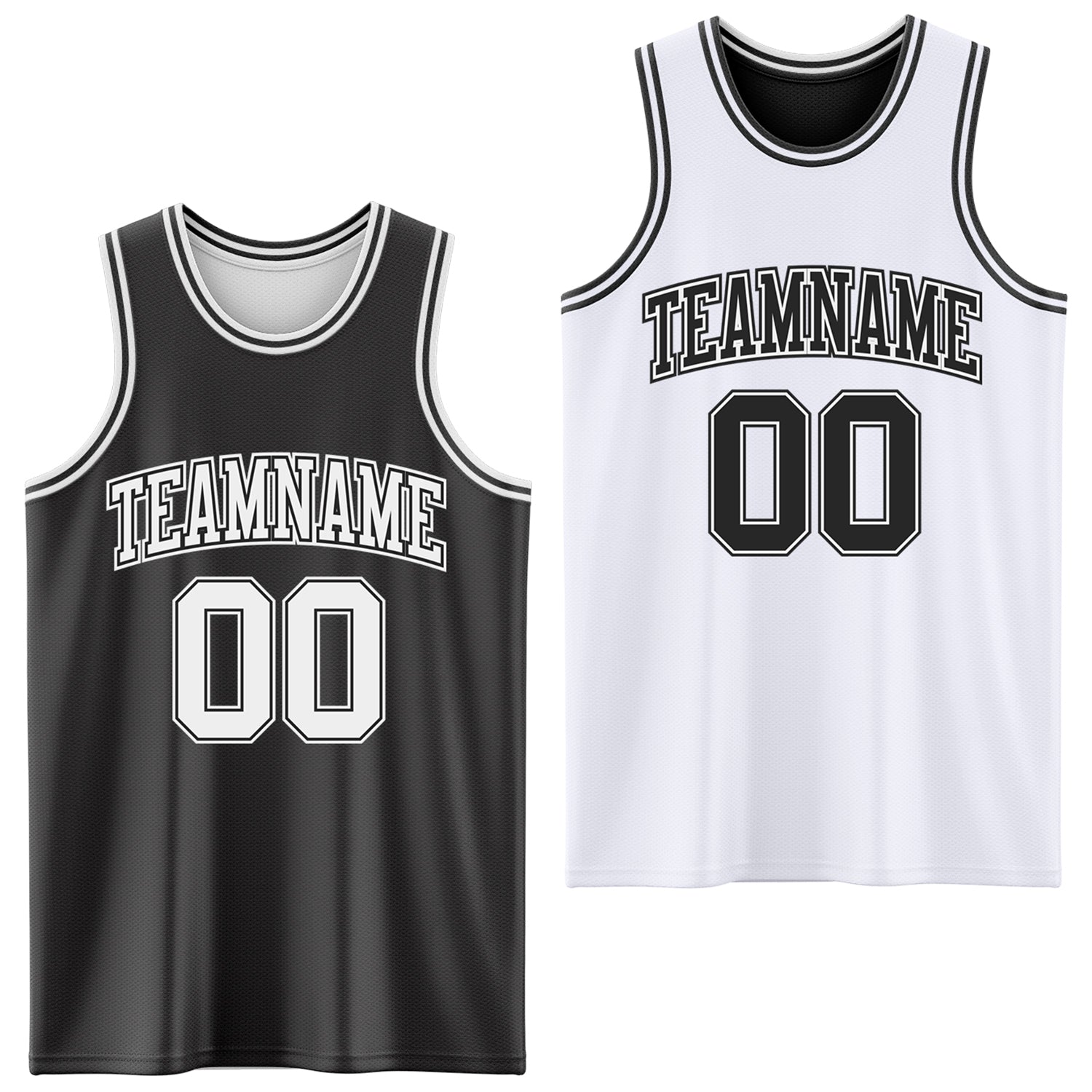 Custom Reversible Black White Double Side Sublimation Basketball Set Jersey - Main View