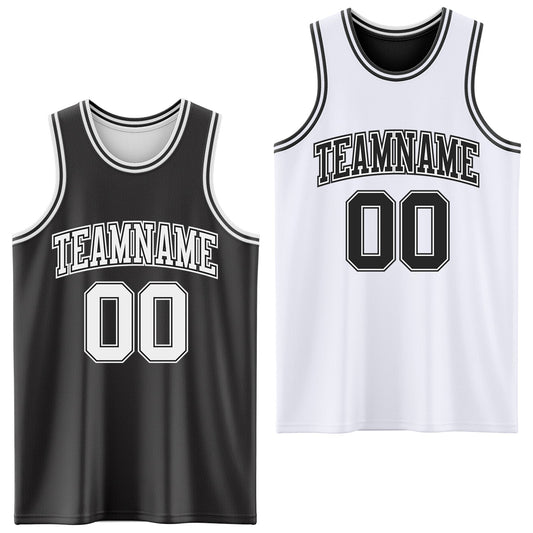 Custom Reversible Black White Double Side Sublimation Basketball Set Jersey - Main View