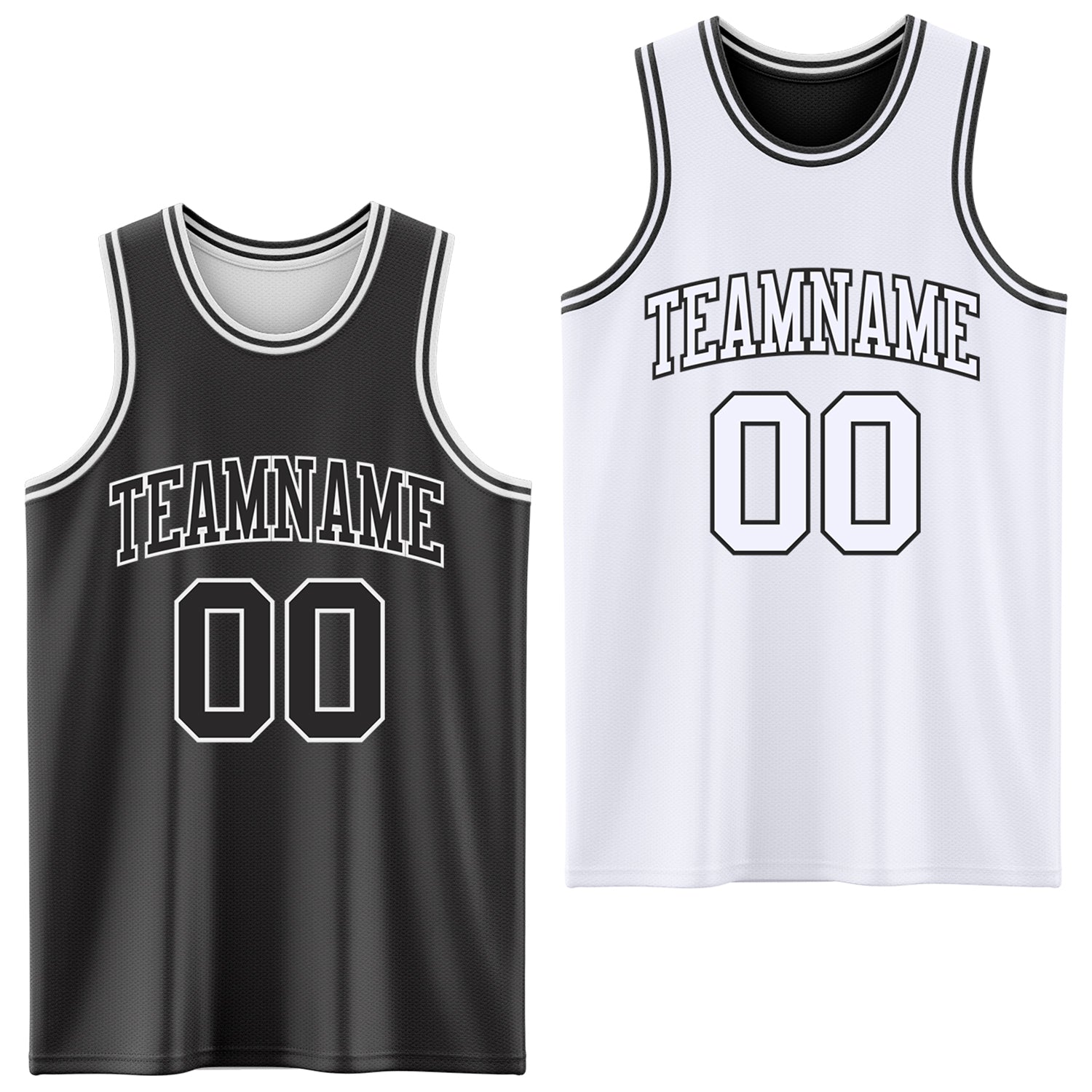 Custom Reversible Black White Double Side Sublimation Basketball Set Jersey - Main View