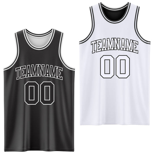 Custom Reversible Black White Double Side Sublimation Basketball Set Jersey - Main View