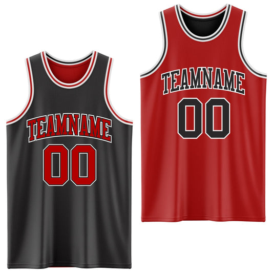 Custom Reversible Black Red-White Double Side Sublimation Basketball Set Jersey - Main View