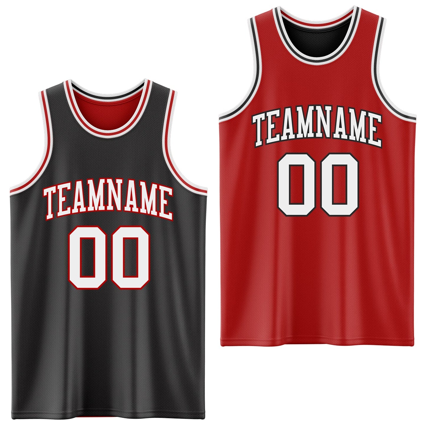 Custom Reversible Black White-Red Double Side Sublimation Basketball Set Jersey - Main View