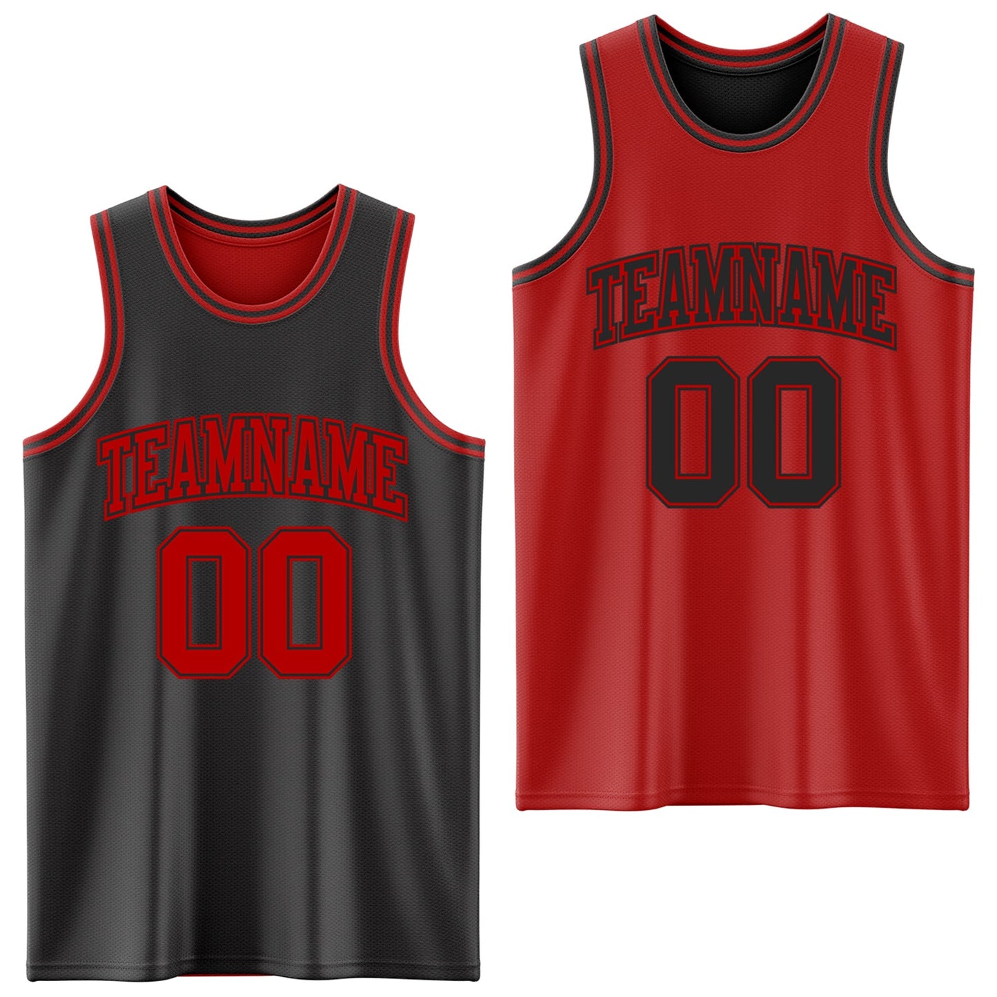 Custom Reversible Black Red Double Side Sublimation Basketball Set Jersey - Main View