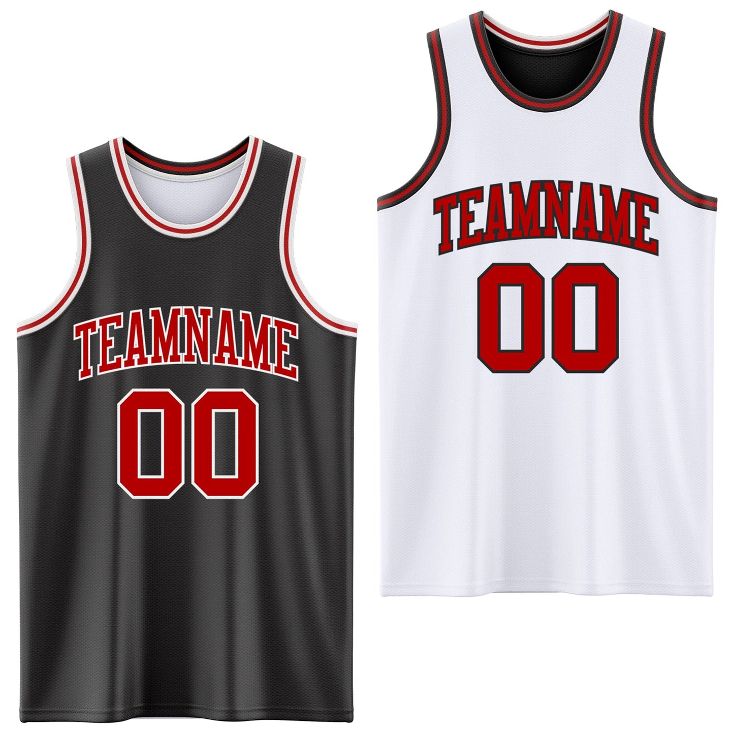 Custom Reversible Black Red-White Double Side Sublimation Basketball Set Jersey - Main View