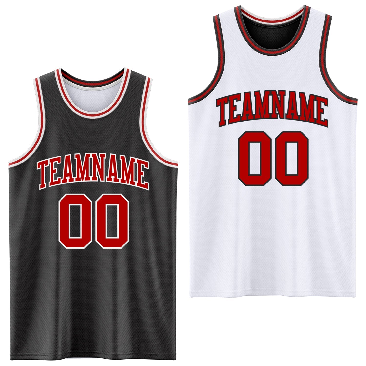 Custom Reversible Black Red-White Double Side Sublimation Basketball Set Jersey - Main View