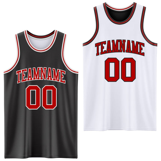 Custom Reversible Black Red-White Double Side Sublimation Basketball Set Jersey - Main View