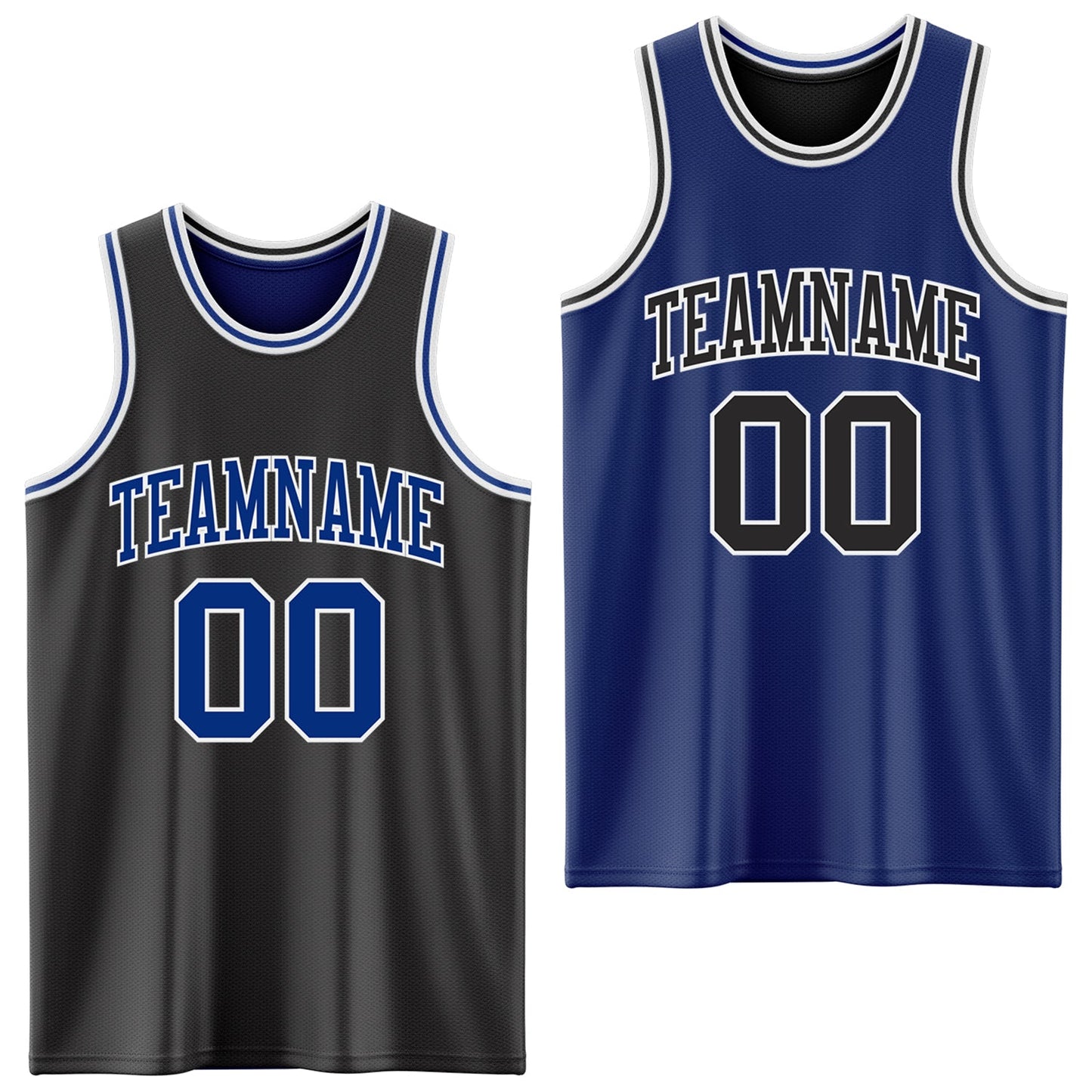 Custom Reversible Black Royal-White Double Side Sublimation Basketball Set Jersey - Main View