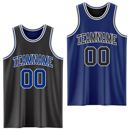 Custom Reversible Black Royal-White Double Side Sublimation Basketball Set Jersey - Main View
