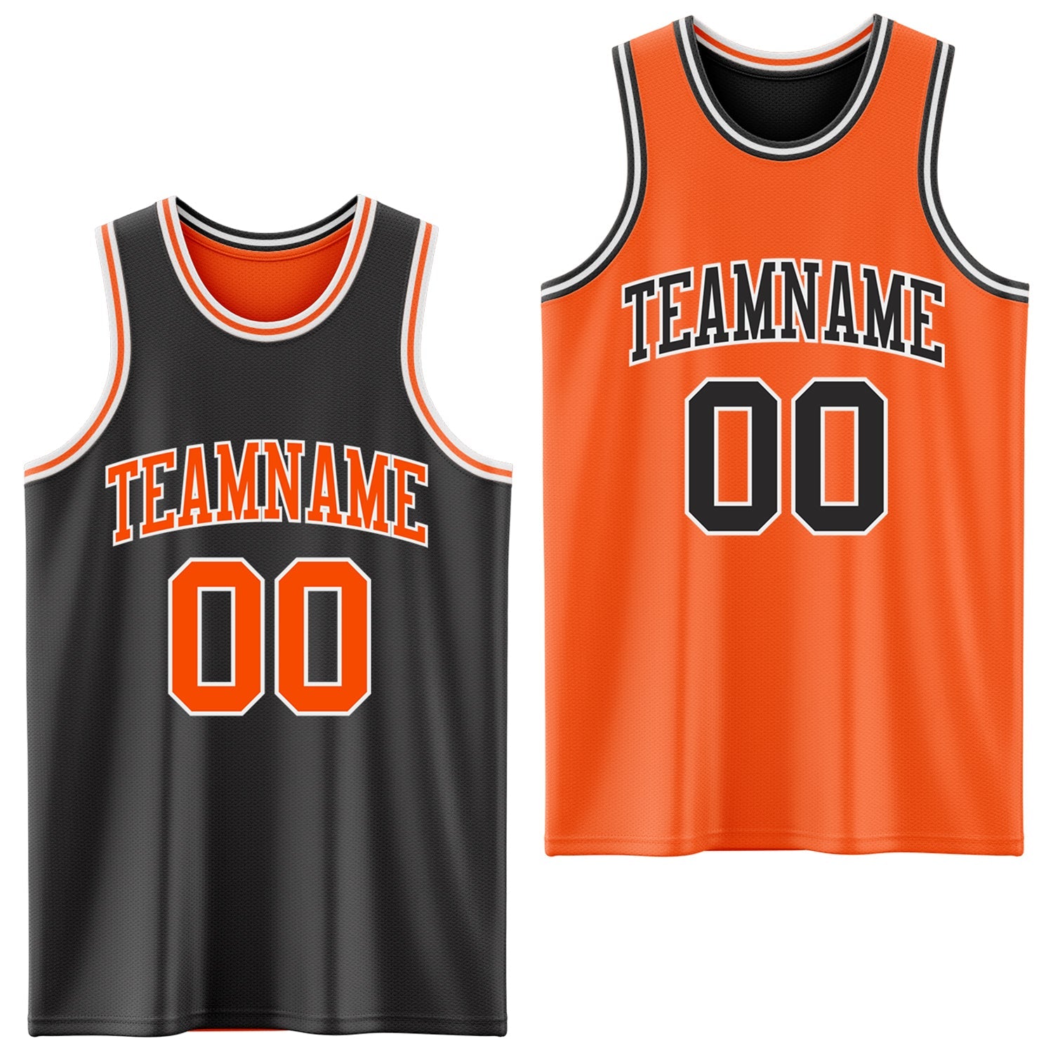 Custom Reversible Black Orange-White Double Side Sublimation Basketball Set Jersey - Main View