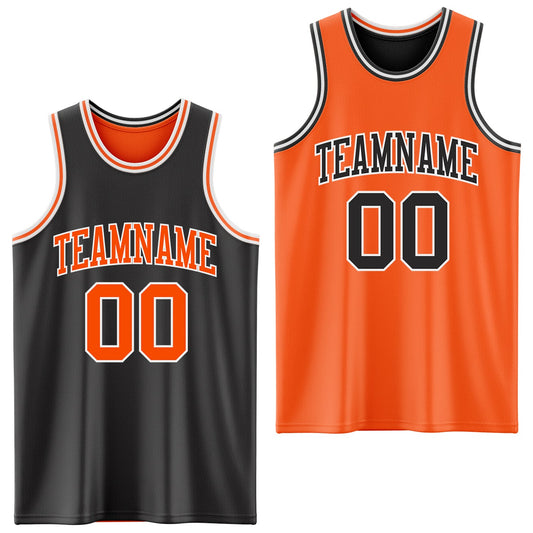 Custom Reversible Black Orange-White Double Side Sublimation Basketball Set Jersey - Main View