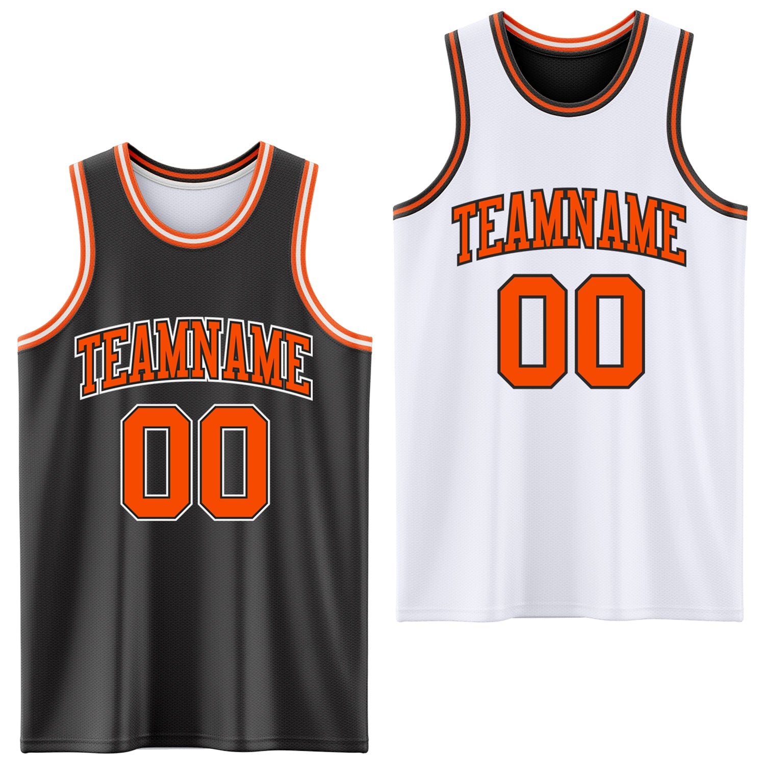 Custom Reversible Black Orange-White Double Side Sublimation Basketball Set Jersey - Main View