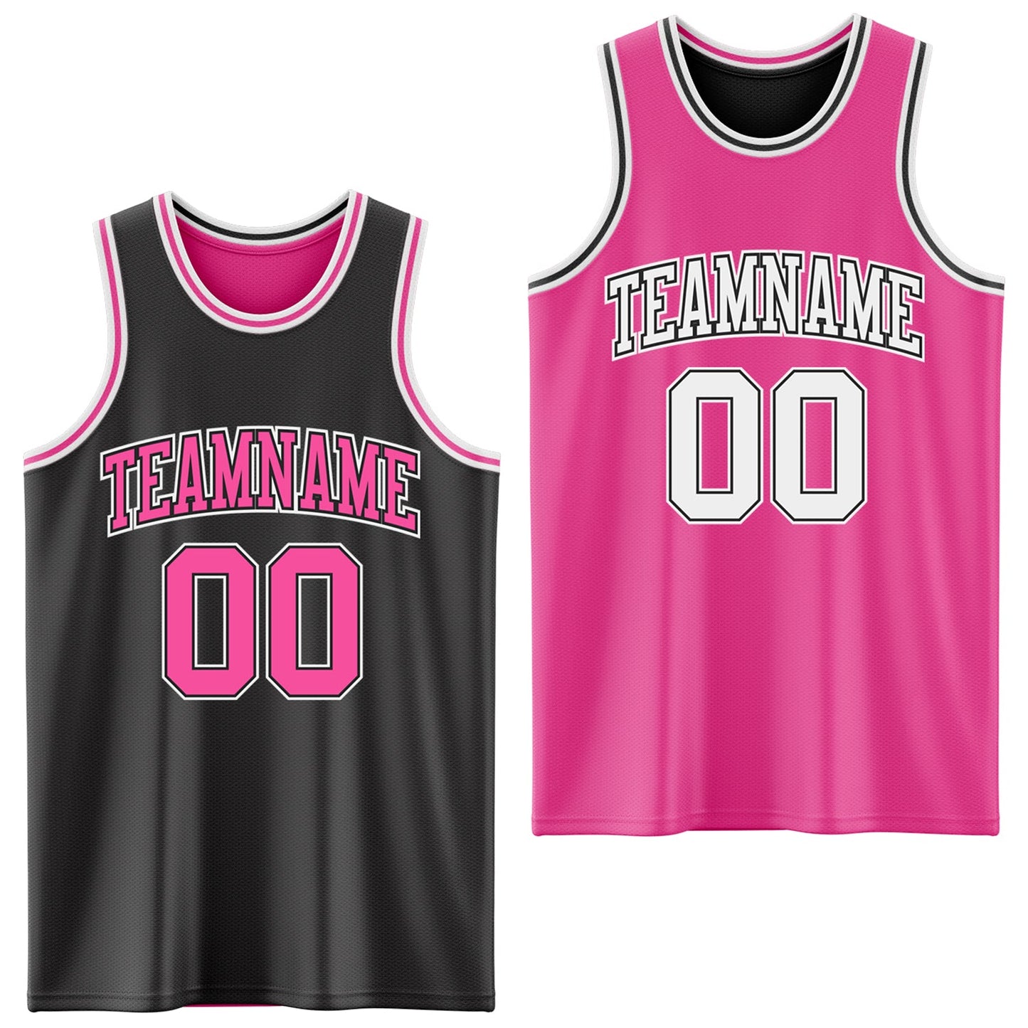 Custom Reversible Black Pink-White Double Side Sublimation Basketball Set Jersey - Main View