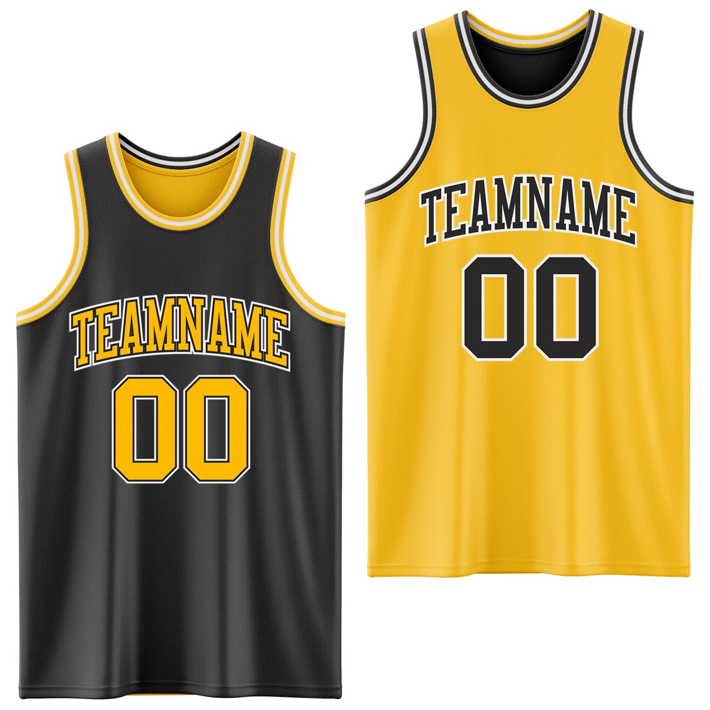 Custom Reversible Black Gold-White Double Side Sublimation Basketball Set Jersey - Main View