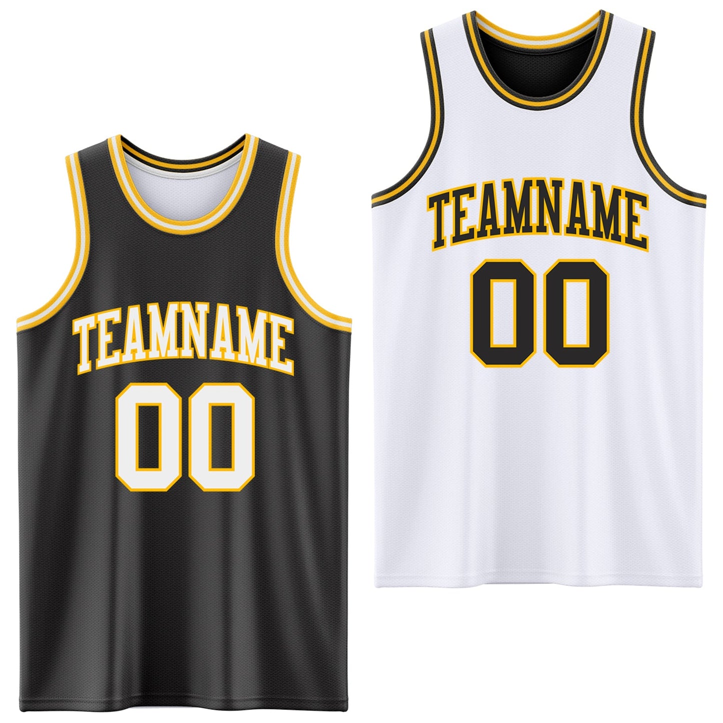 Custom Reversible Black White-Gold Double Side Sublimation Basketball Set Jersey - Main View