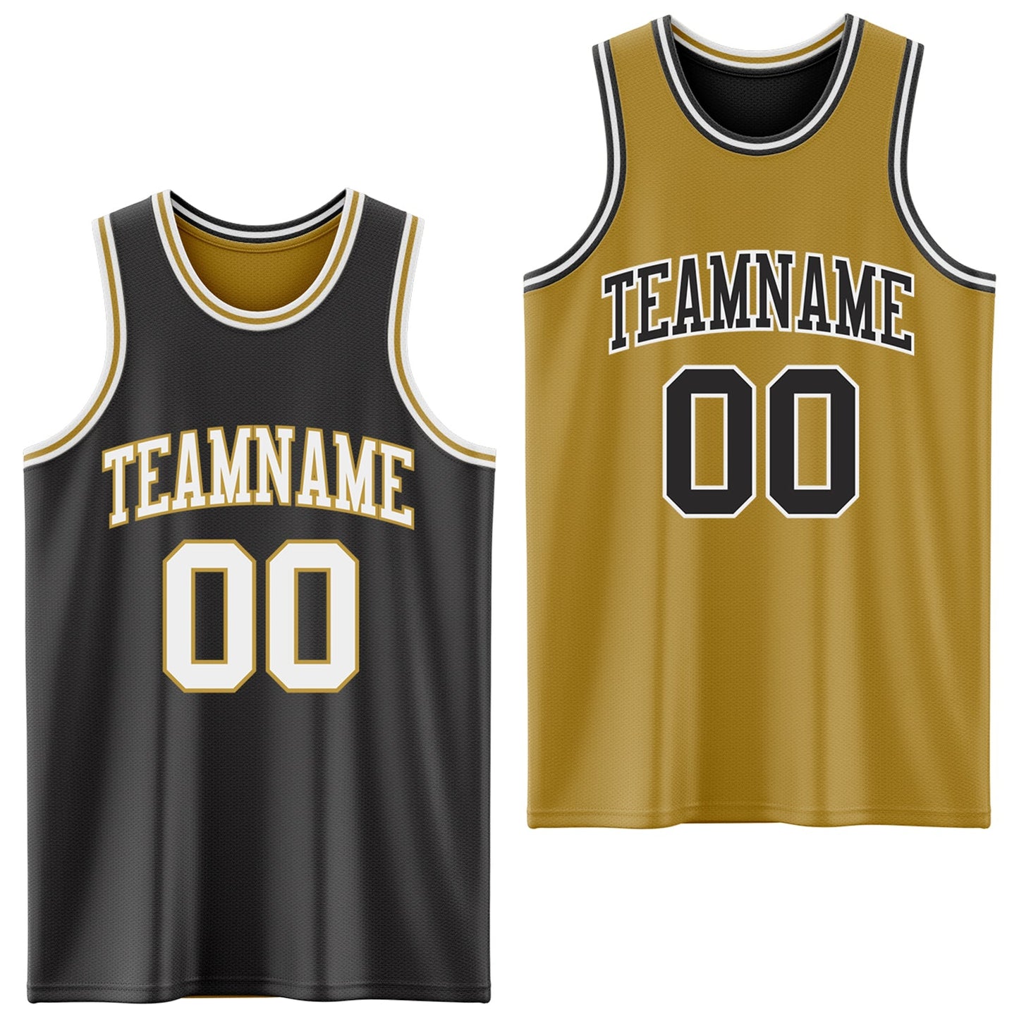 Custom Reversible Black White-Old Gold Double Side Sublimation Basketball Set Jersey - Main View