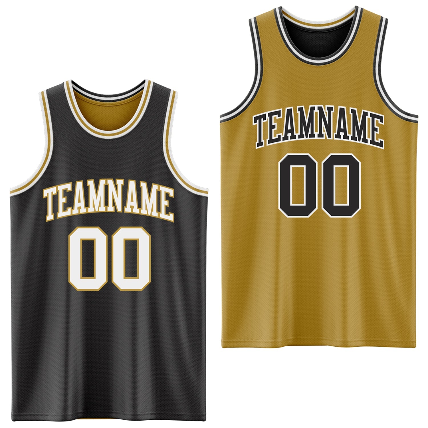 Custom Reversible Black White-Old Gold Double Side Sublimation Basketball Set Jersey - Main View