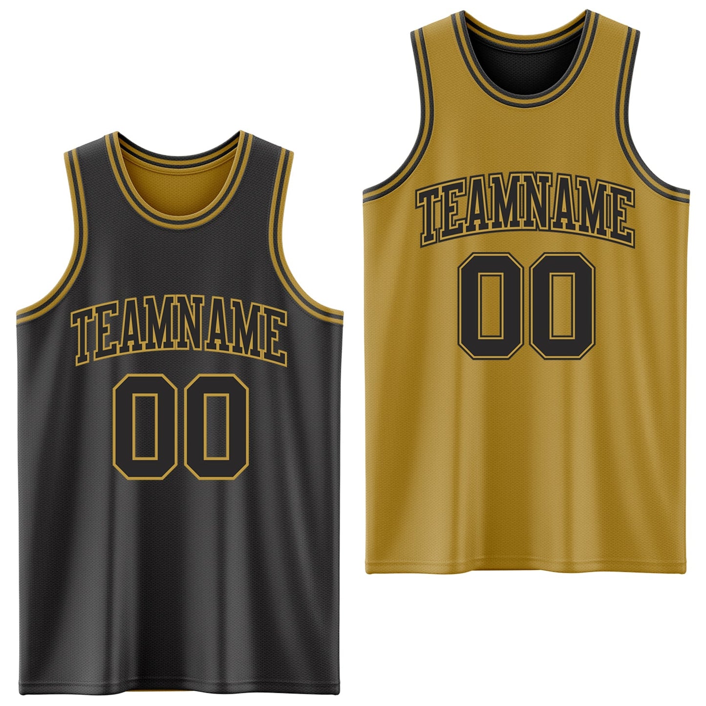 Custom Reversible Black Old Gold Double Side Sublimation Basketball Set Jersey - Main View
