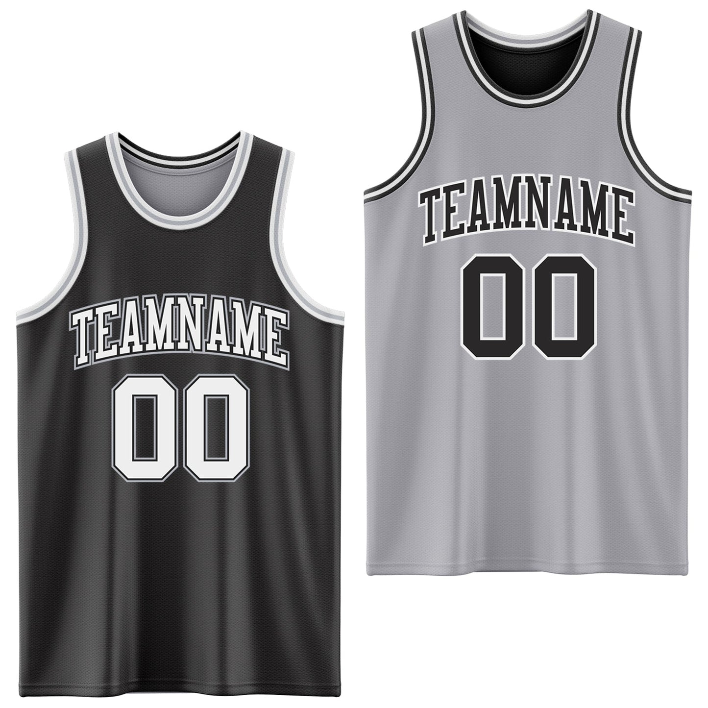 Custom Reversible Black White-Gray Double Side Sublimation Basketball Set Jersey - Main View