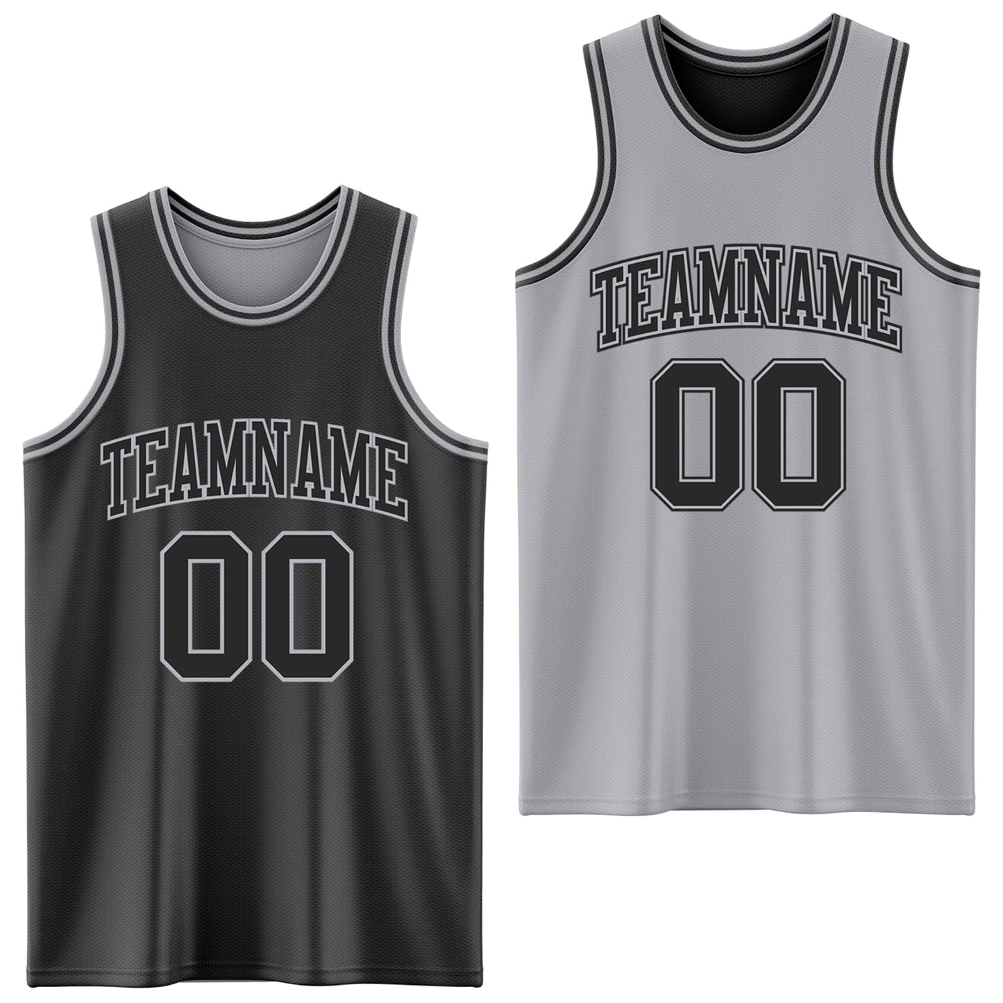 Custom Reversible Black Gray Double Side Sublimation Basketball Set Jersey - Main View