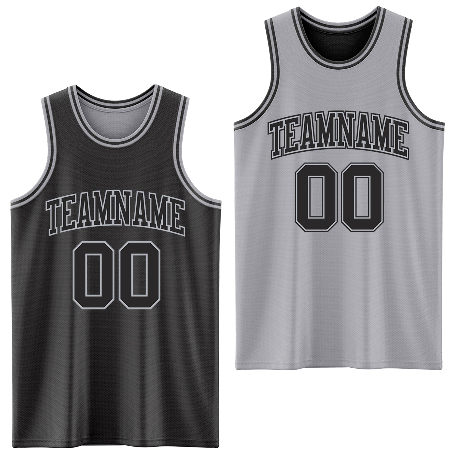 Custom Reversible Black Gray Double Side Sublimation Basketball Set Jersey - Main View