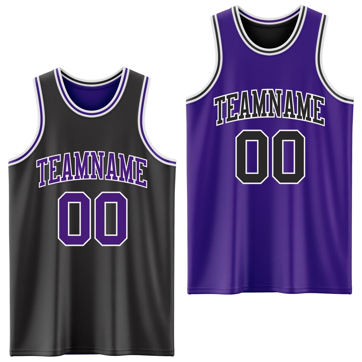 Custom Reversible Black Purple-White Double Side Sublimation Basketball Set Jersey - Main View