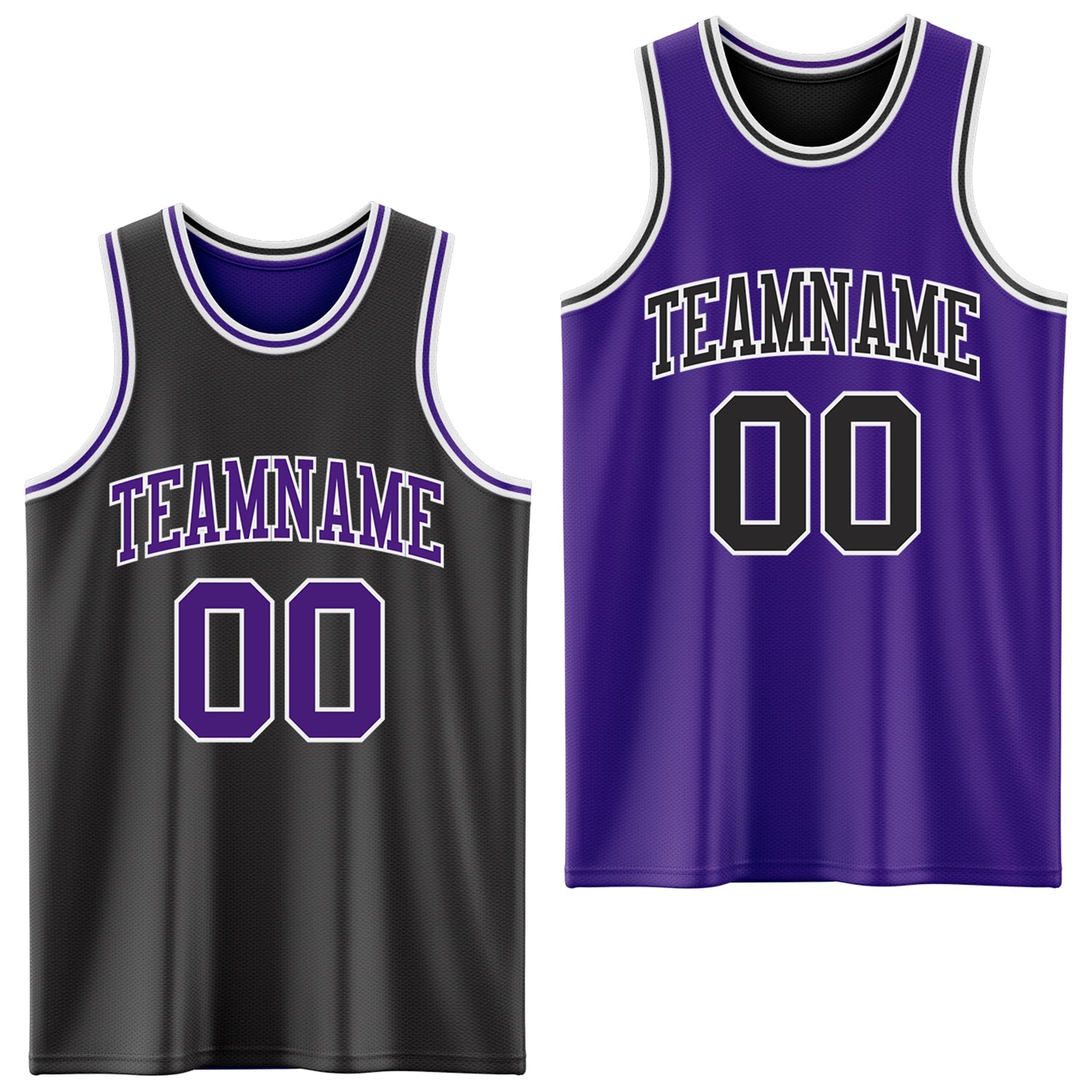 Custom Reversible Black Purple-White Double Side Sublimation Basketball Set Jersey - Main View