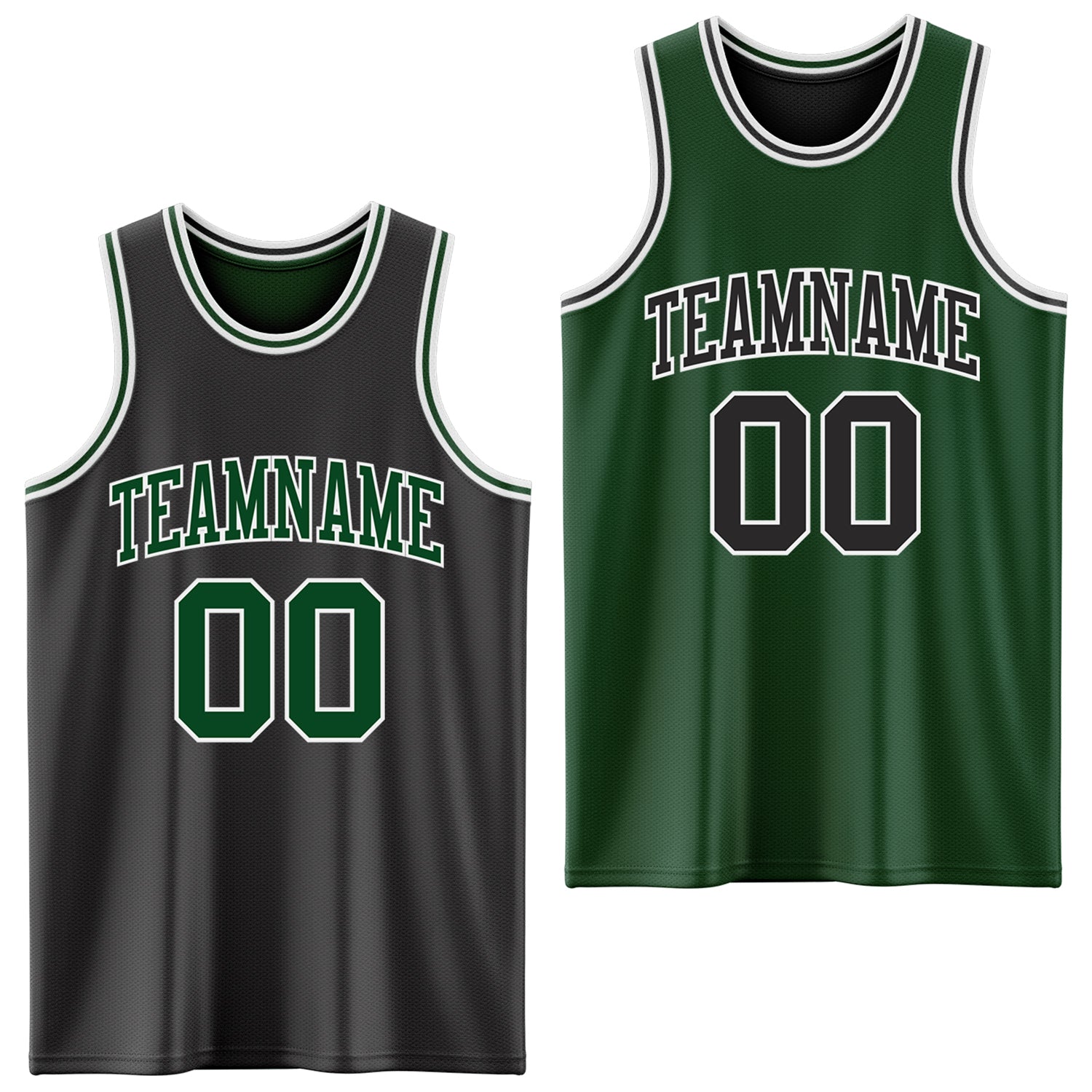 Custom Reversible Black Green-White Double Side Sublimation Basketball Set Jersey - Main View