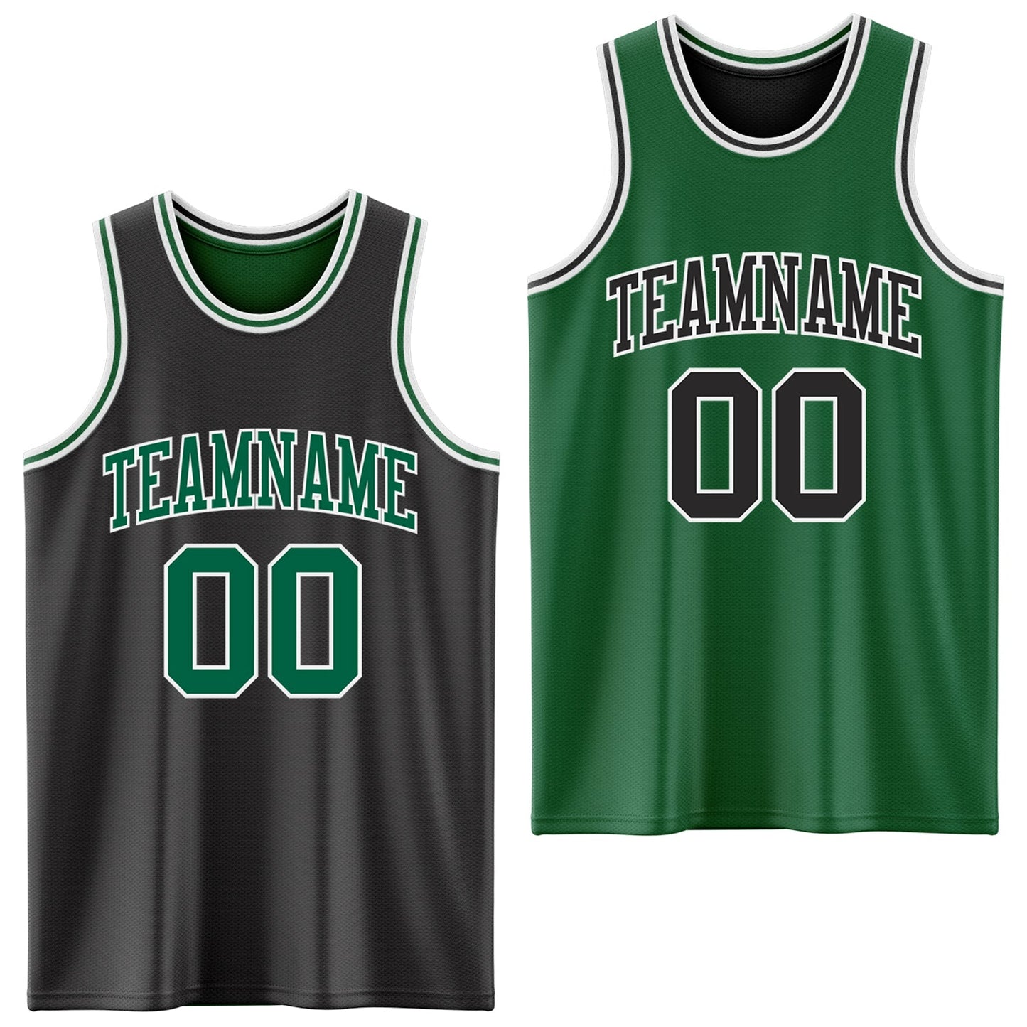 Custom Reversible Black Kelly Green-White Double Side Sublimation Basketball Set Jersey - Main View