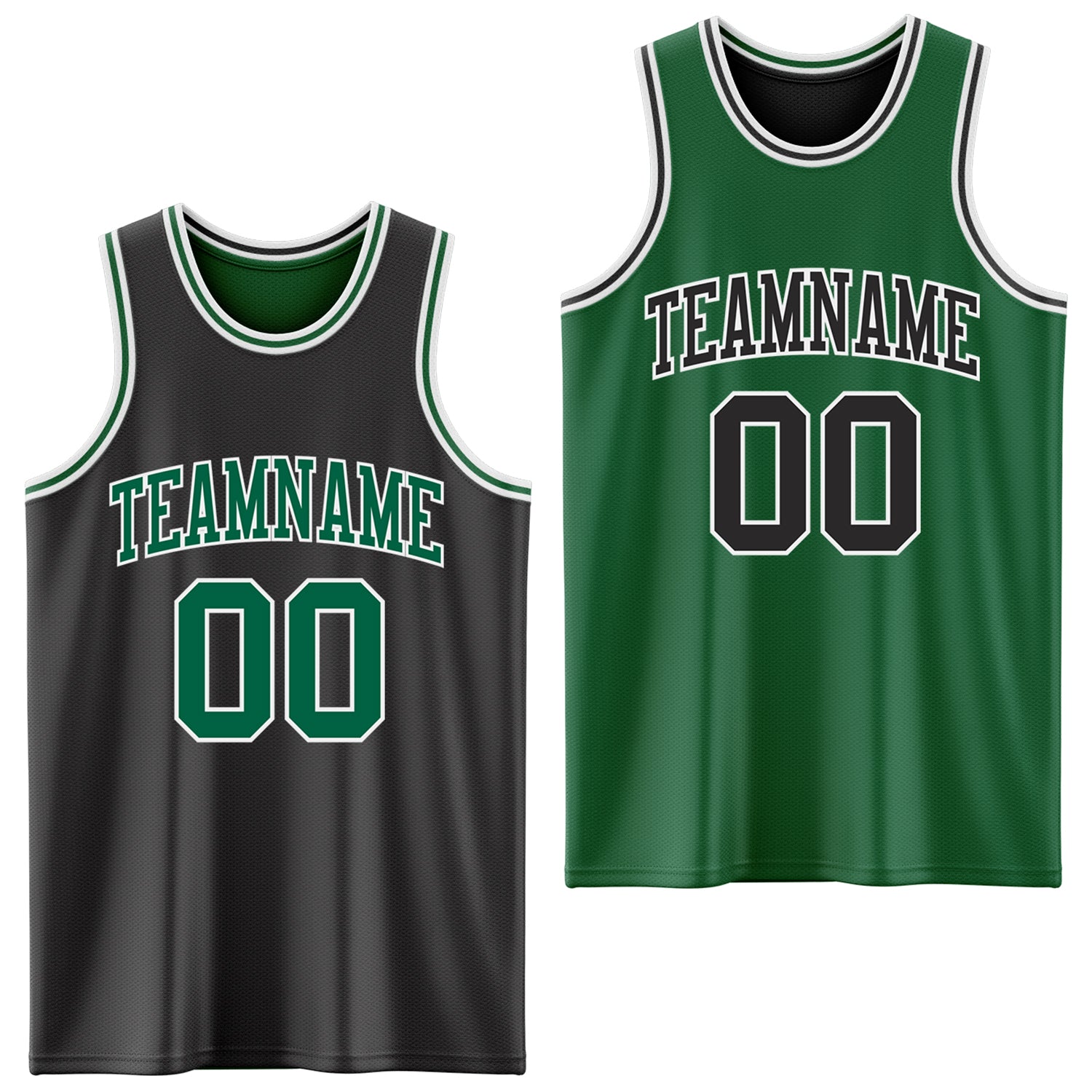 Custom Reversible Black Kelly Green-White Double Side Sublimation Basketball Set Jersey - Main View