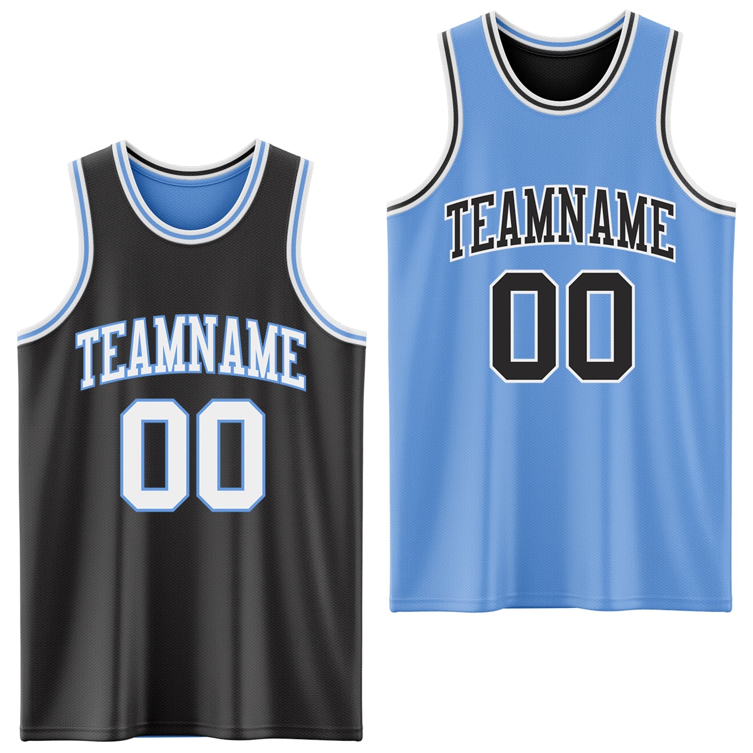 Custom Reversible Black White-Light Blue Double Side Sublimation Basketball Set Jersey - Main View