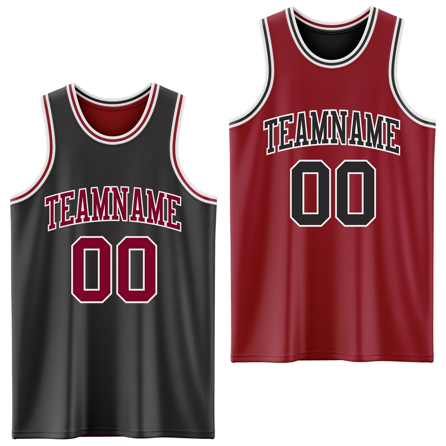 Custom Reversible Black Maroon-White Double Side Sublimation Basketball Set Jersey - Main View