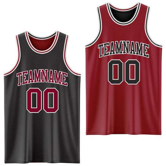 Custom Reversible Black Maroon-White Double Side Sublimation Basketball Set Jersey - Main View