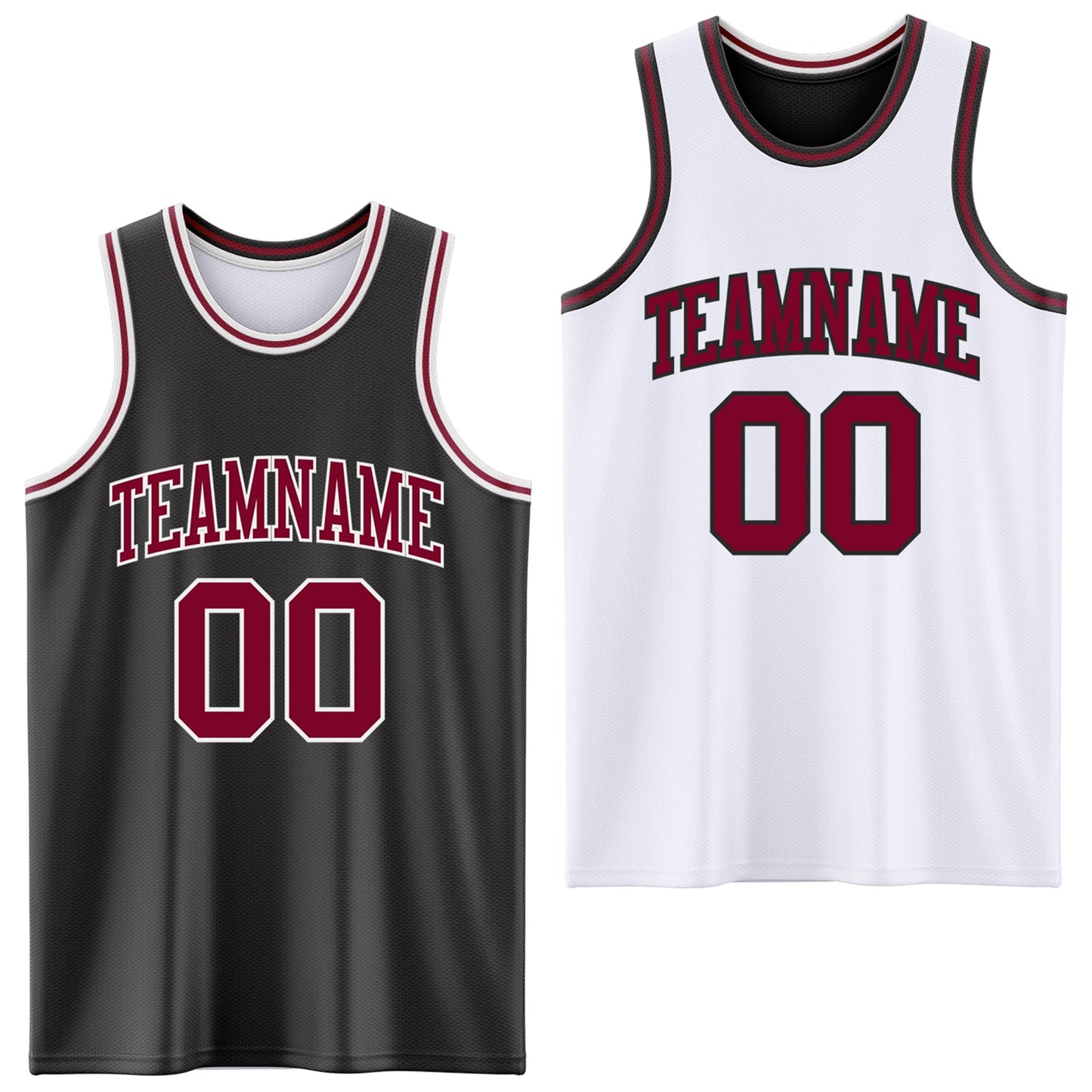 Custom Reversible Black Maroon-White Double Side Sublimation Basketball Set Jersey - Main View