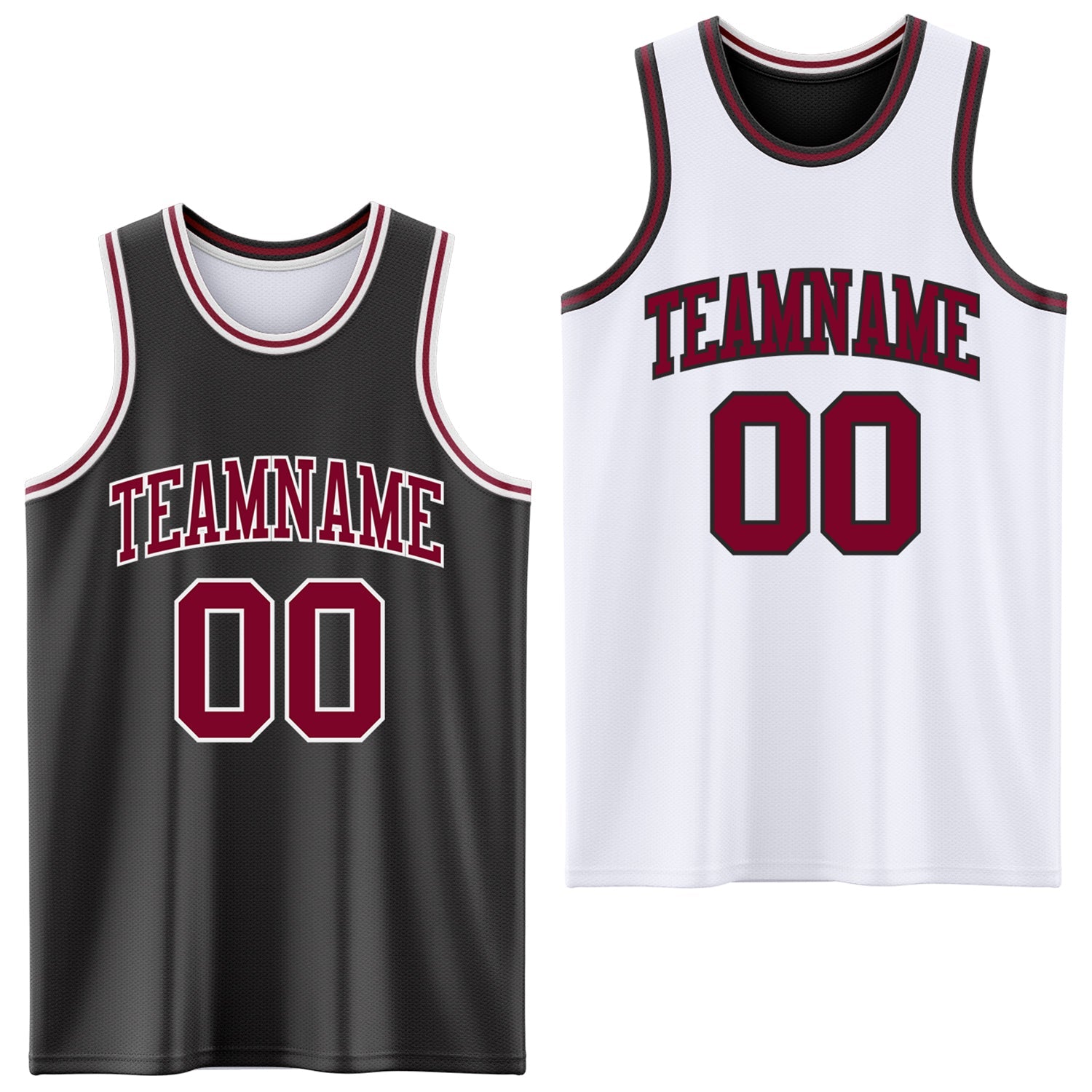 Custom Reversible Black Maroon-White Double Side Sublimation Basketball Set Jersey - Main View