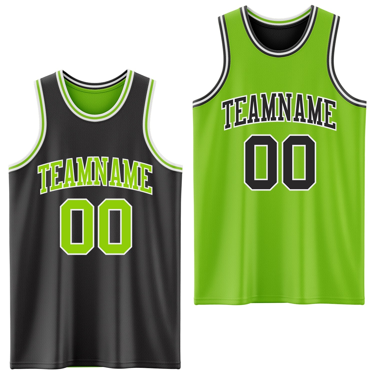 Custom Reversible Black Neon Green-White Double Side Sublimation Basketball Set Jersey - Main View