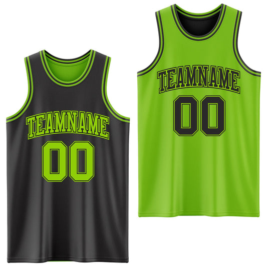 Custom Reversible Black Neon Green Double Side Sublimation Basketball Set Jersey - Main View